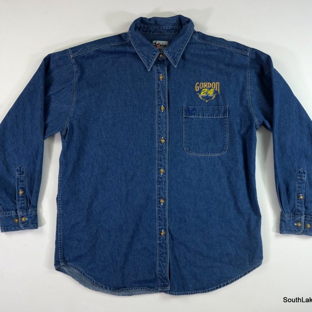 VTG Chase Authentics Jeff Gordon 24 Denim Long Sleeve Button Down Shirt Large